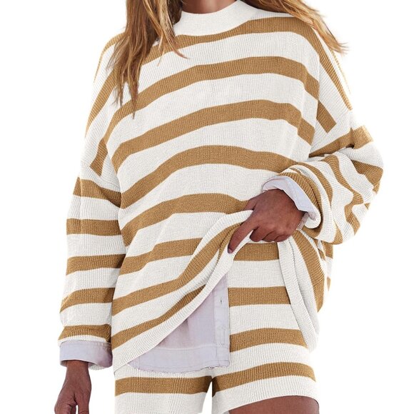 Oversized Lounge Set Two Piece Matching Pajama Sweater Set Long Sleeve
